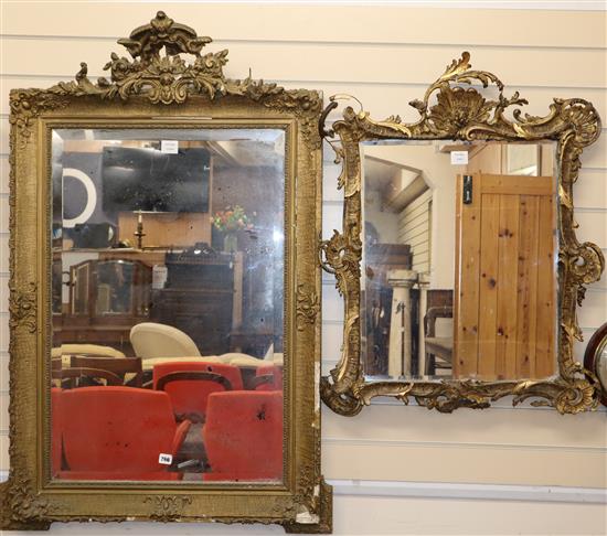 A gilt framed wall mirror, with bevelled plate and a gilt rococo framed mirror (af) (2) W.83 and 69cm